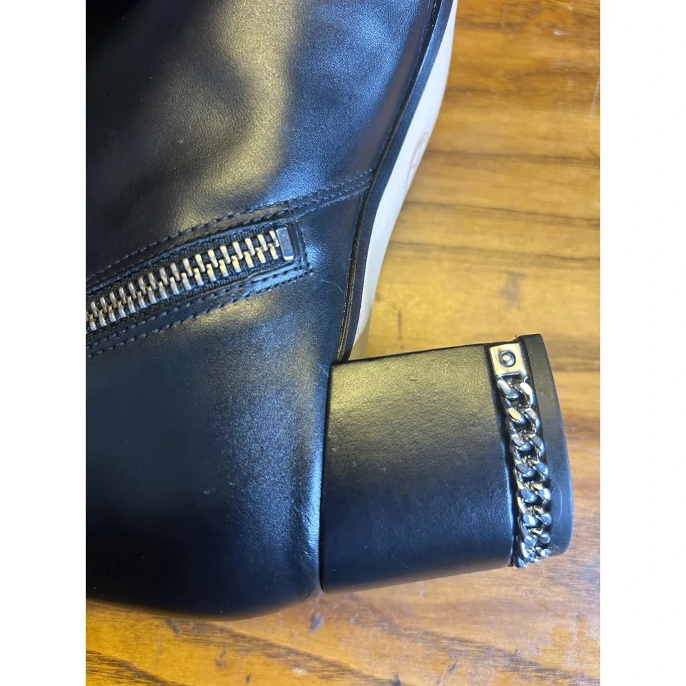 Michael Kors‎ Jilly Ankle Boots Women 7.5M Black Leather Chain Heel